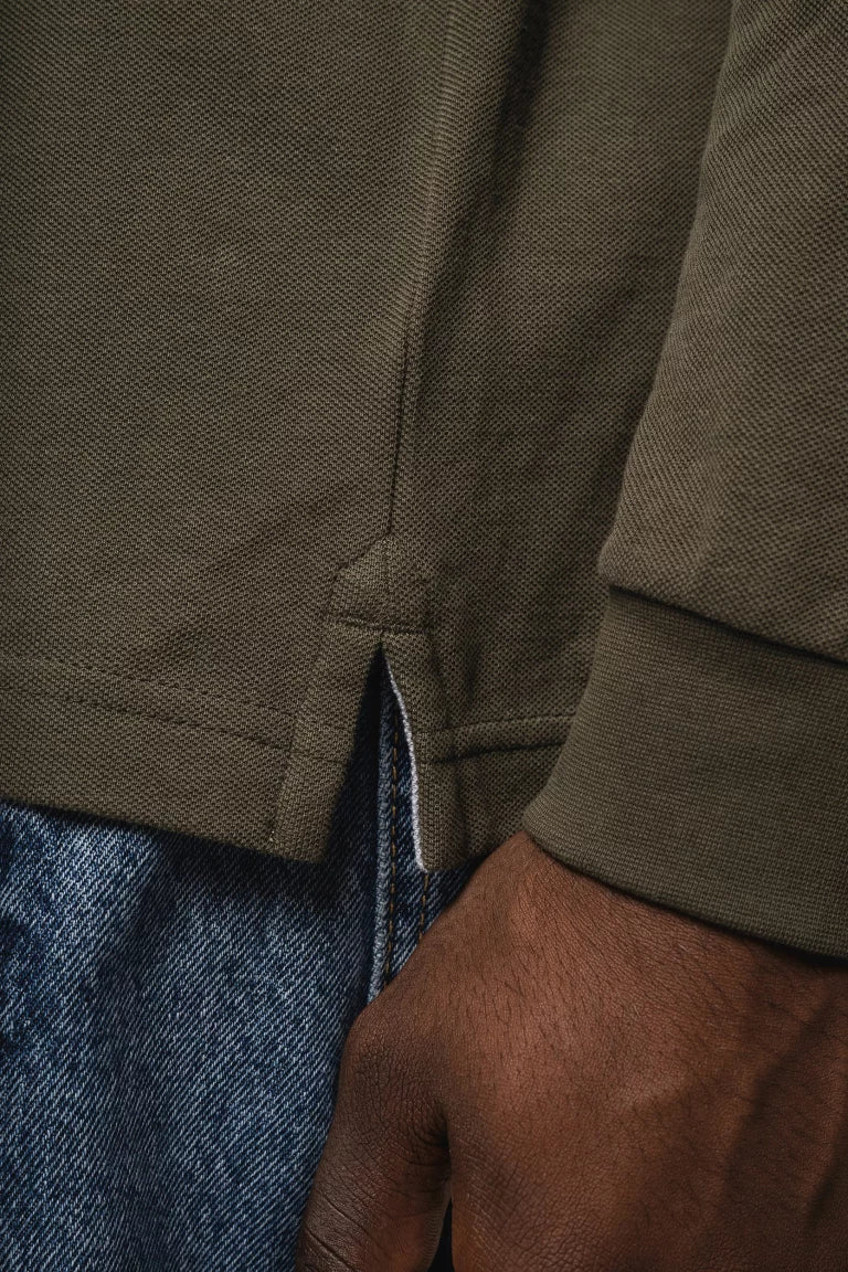 Close-up donker khaki OWN LANE long sleeve polo